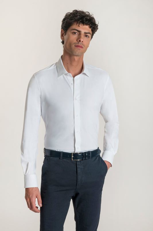 Camicia Bianca in Tessuto Leggero Comfort Bielastico