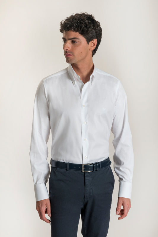 Camicia bianca in cotone operato nido d'ape button down