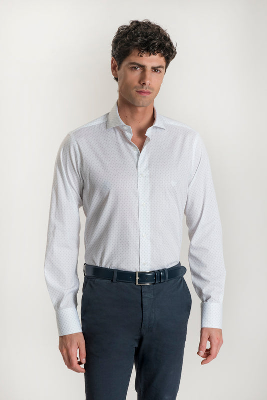 Camicia Bianca Fantasia Pois Regular Fit