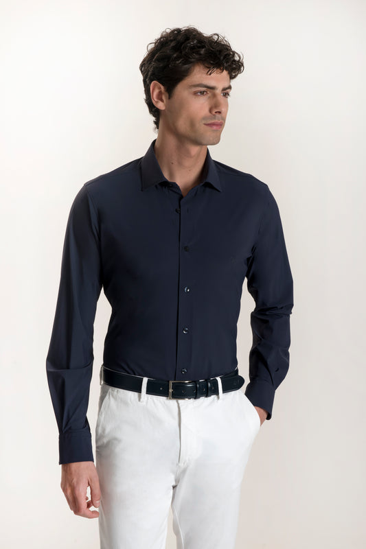 Camicia Blu in Tessuto Leggero Comfort Bielastico
