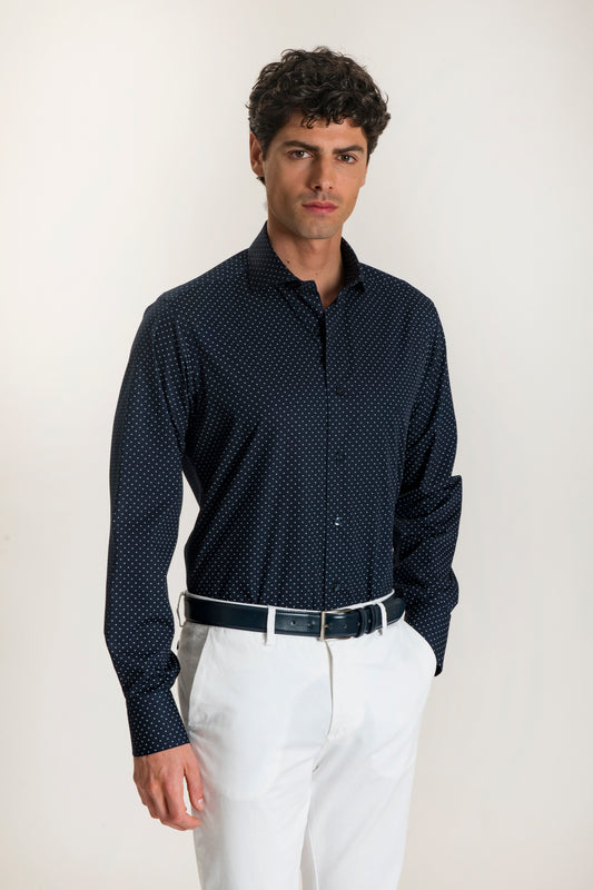 Camicia Blu Fantasia Pois Regular Fit