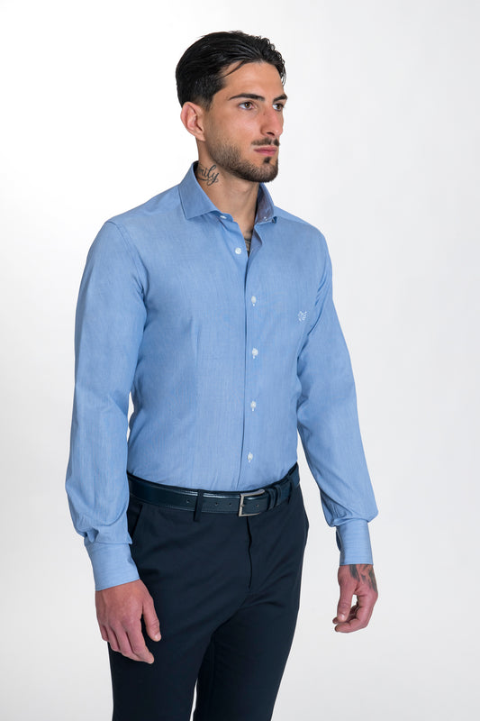 Camicia Celeste Cotone Popeline Slim Fit