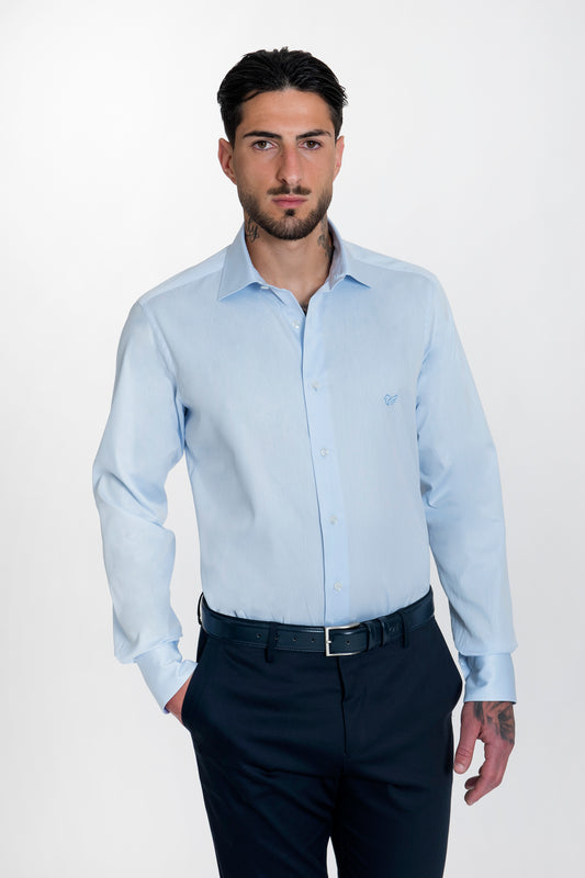 Camicia celeste in cotone twill collo italiano