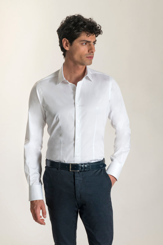 Camicia bianca in cotone stretch collo italiano