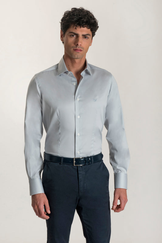 Camicia grigia in cotone stretch collo italiano
