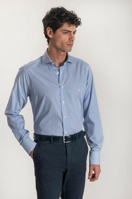 Camicia a Righe Blu in Cotone Regular Fit