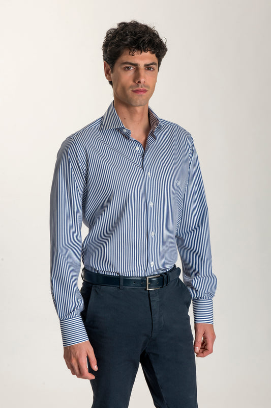 Camicia Righe Bianche e Blu Regular Fit