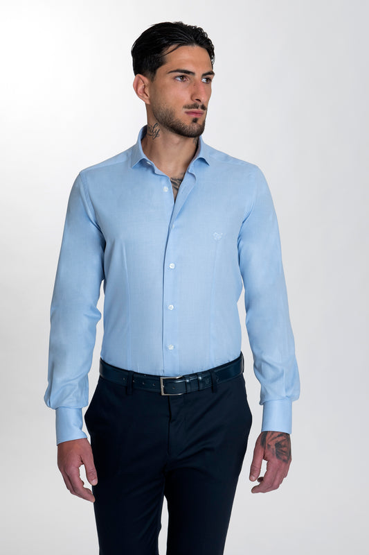Camicia Celeste cotone operato slim fit