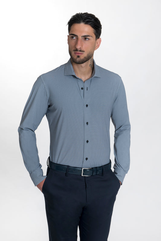 Camicia Stampata Fantasia Nera in Tessuto Comfort No Stiro