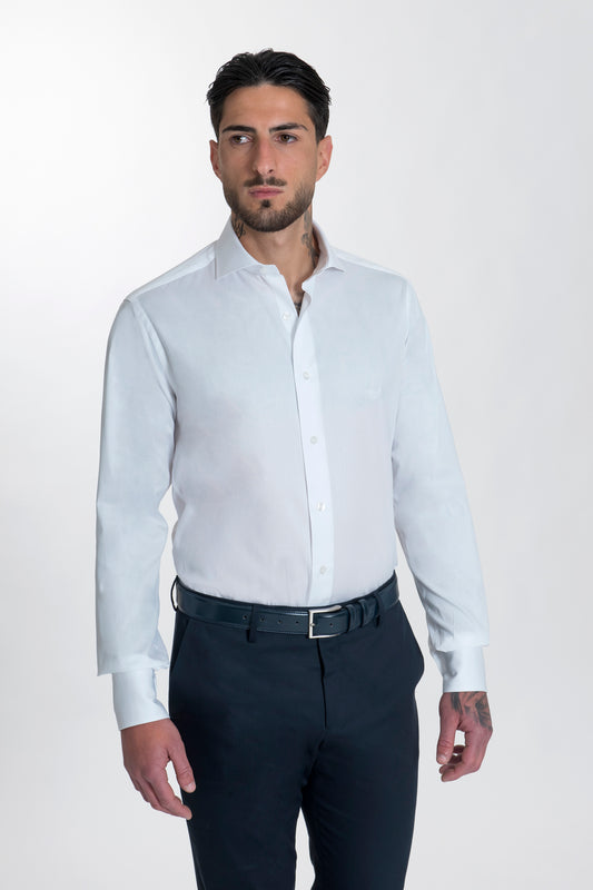 Camicia bianca in cotone twill collo francese