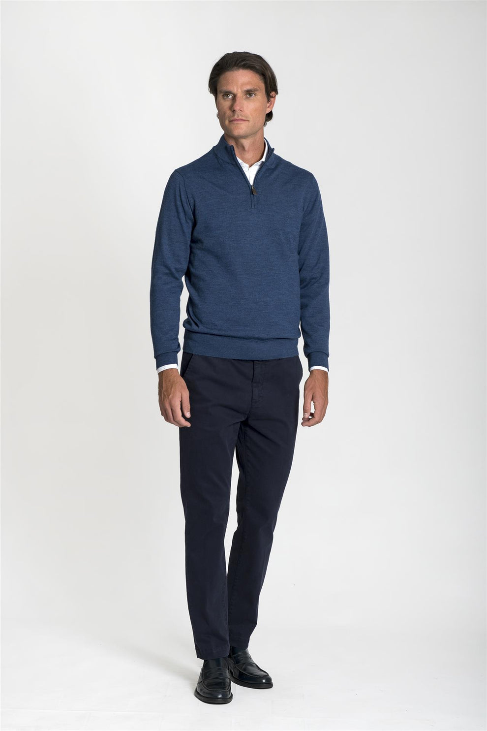 Maglia azzurro mezza zip pura lana merino extrafine – CAPORICCIO